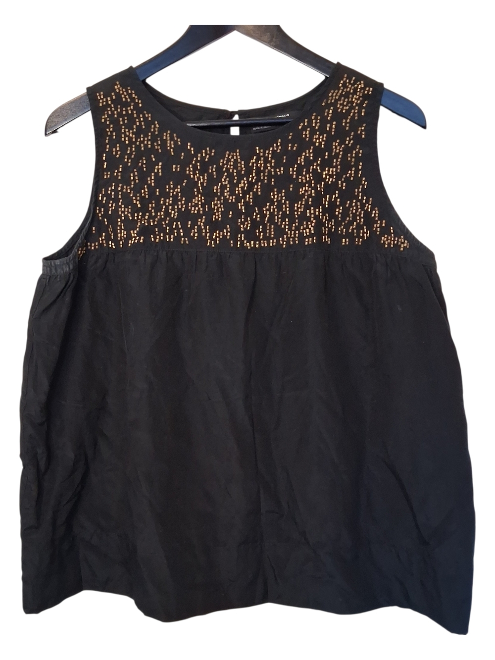 Club Monaco Beaded Silk Blend Sleeveless Top Black Gold Size Large